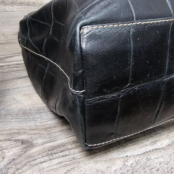 DOONEY & BOURKE Croc Embossed Leather Hobo Clip Black Sac Bag Shoulder Bag - Picture 12 of 15